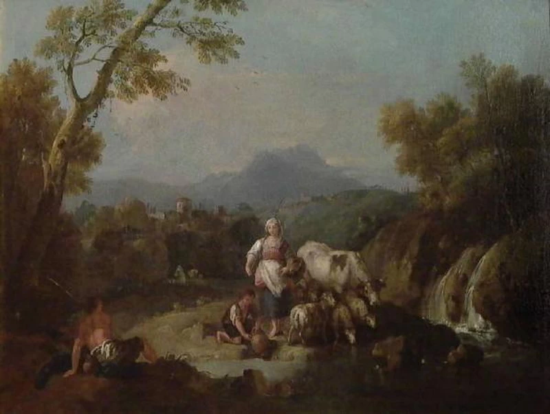 Pastori con mucca e pecore all'abbeverata - Pinacoteca Repossi, Chiari Brescia